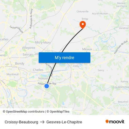 Croissy-Beaubourg to Gesvres-Le-Chapitre map