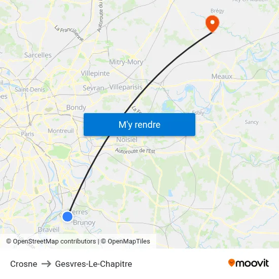 Crosne to Gesvres-Le-Chapitre map