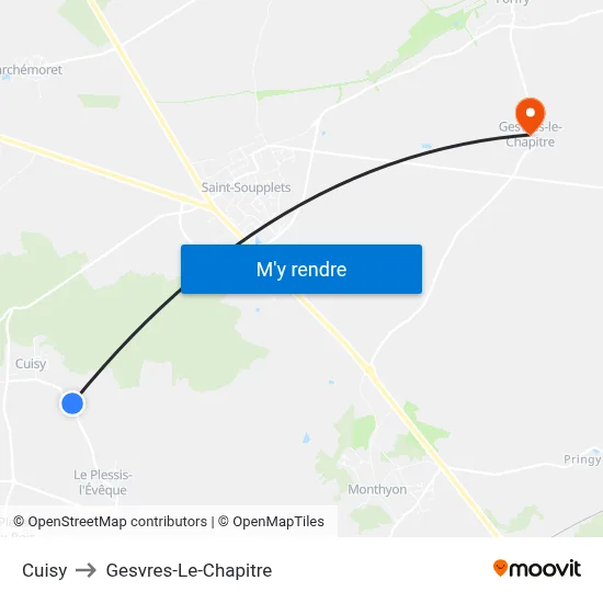 Cuisy to Gesvres-Le-Chapitre map