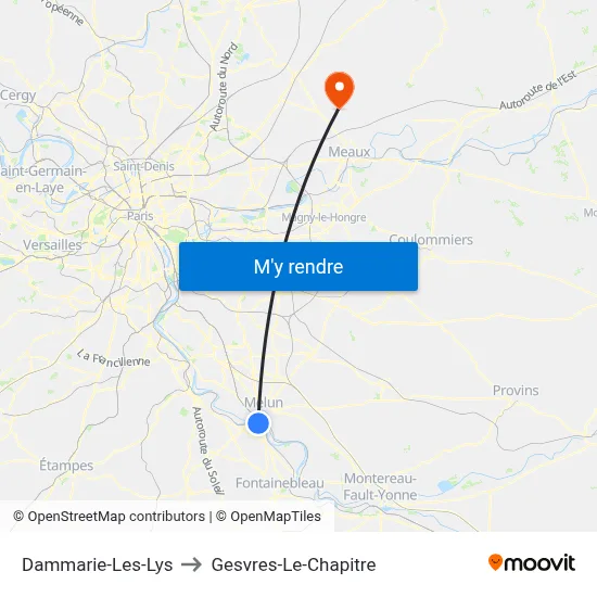 Dammarie-Les-Lys to Gesvres-Le-Chapitre map