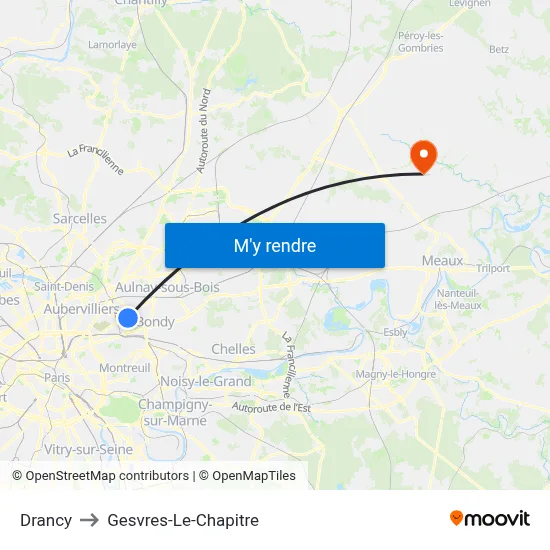 Drancy to Gesvres-Le-Chapitre map