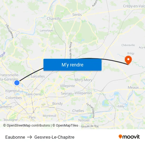 Eaubonne to Gesvres-Le-Chapitre map