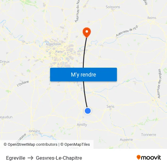 Egreville to Gesvres-Le-Chapitre map