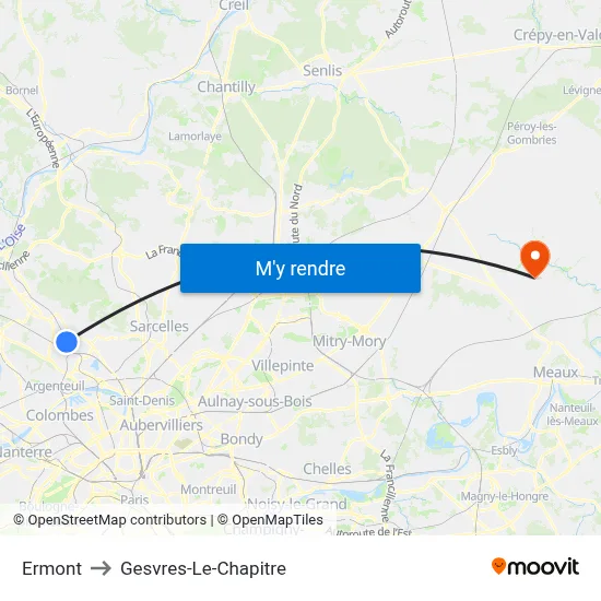 Ermont to Gesvres-Le-Chapitre map