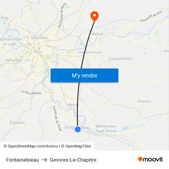 Fontainebleau to Gesvres-Le-Chapitre map