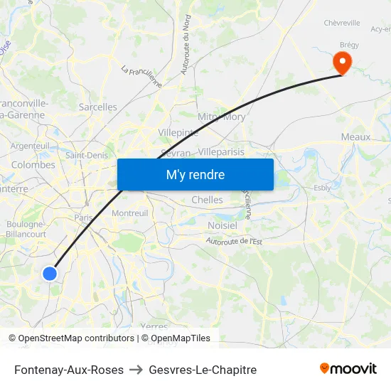 Fontenay-Aux-Roses to Gesvres-Le-Chapitre map