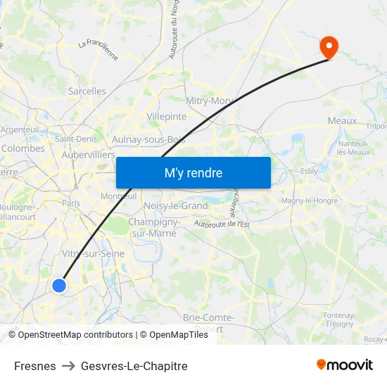 Fresnes to Gesvres-Le-Chapitre map