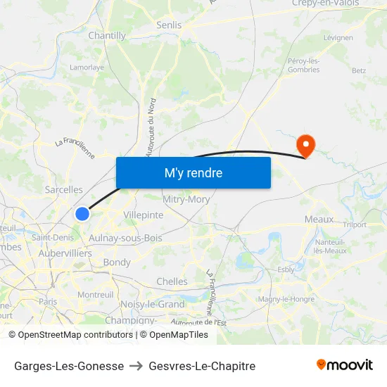 Garges-Les-Gonesse to Gesvres-Le-Chapitre map
