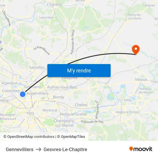 Gennevilliers to Gesvres-Le-Chapitre map