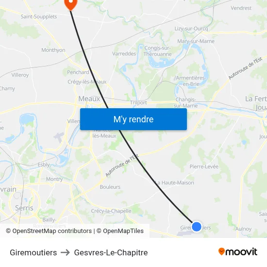 Giremoutiers to Gesvres-Le-Chapitre map