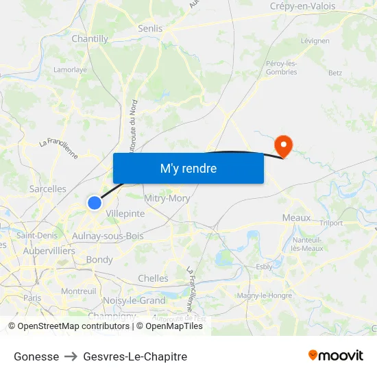 Gonesse to Gesvres-Le-Chapitre map