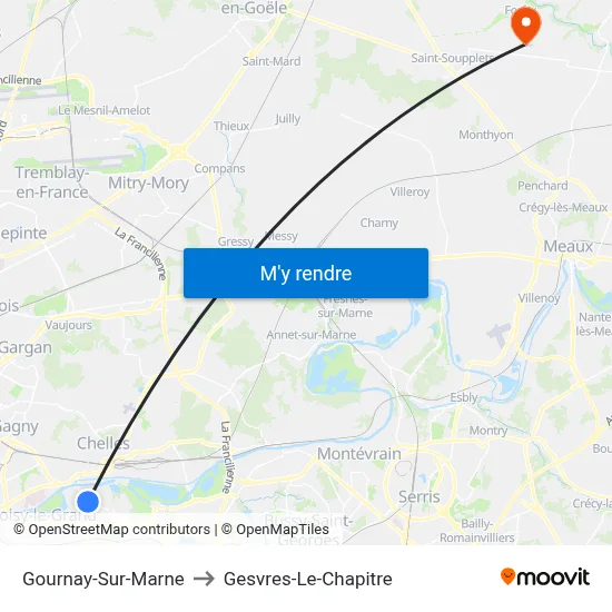 Gournay-Sur-Marne to Gesvres-Le-Chapitre map