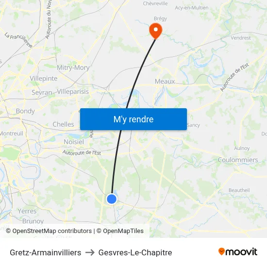 Gretz-Armainvilliers to Gesvres-Le-Chapitre map