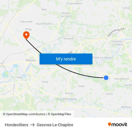 Hondevilliers to Gesvres-Le-Chapitre map