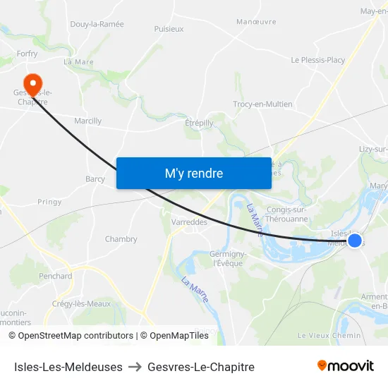 Isles-Les-Meldeuses to Gesvres-Le-Chapitre map