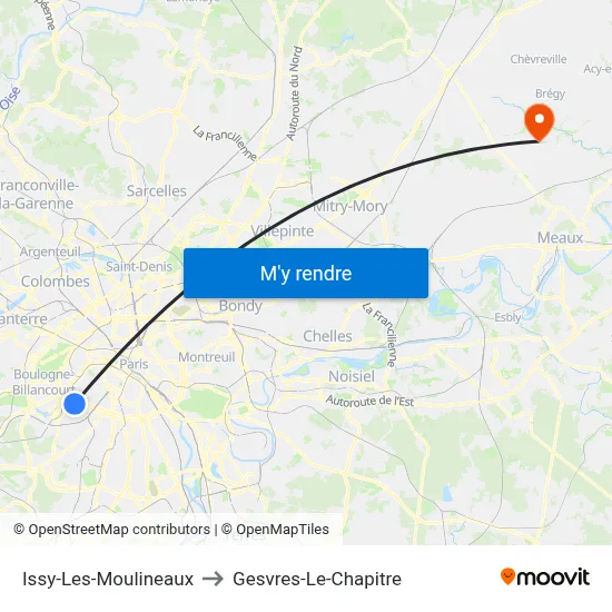 Issy-Les-Moulineaux to Gesvres-Le-Chapitre map