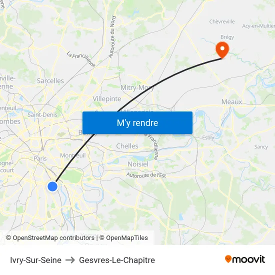 Ivry-Sur-Seine to Gesvres-Le-Chapitre map
