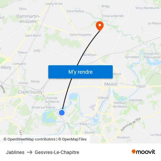 Jablines to Gesvres-Le-Chapitre map