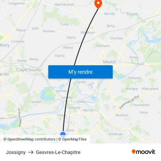 Jossigny to Gesvres-Le-Chapitre map