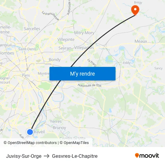 Juvisy-Sur-Orge to Gesvres-Le-Chapitre map