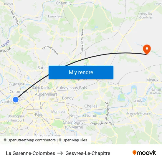 La Garenne-Colombes to Gesvres-Le-Chapitre map