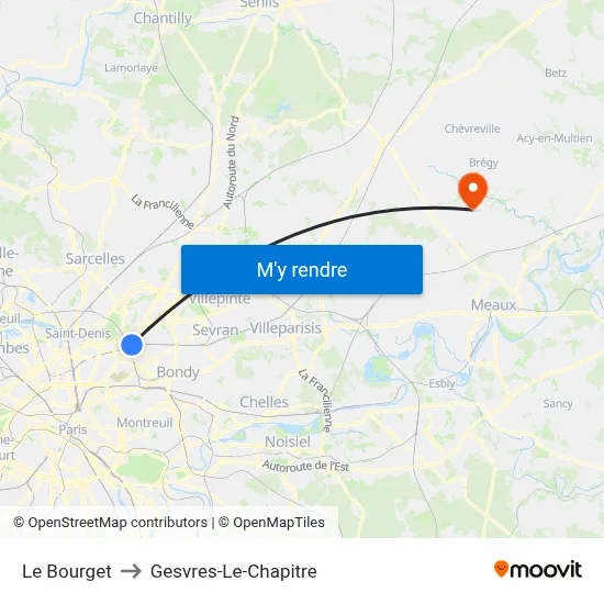 Le Bourget to Gesvres-Le-Chapitre map