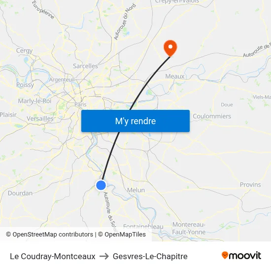 Le Coudray-Montceaux to Gesvres-Le-Chapitre map