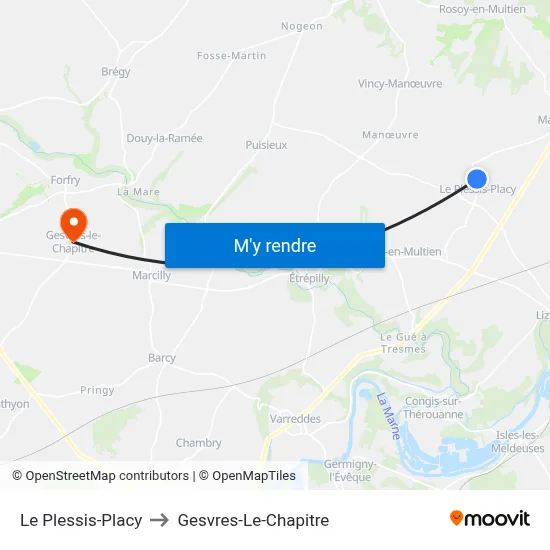 Le Plessis-Placy to Gesvres-Le-Chapitre map
