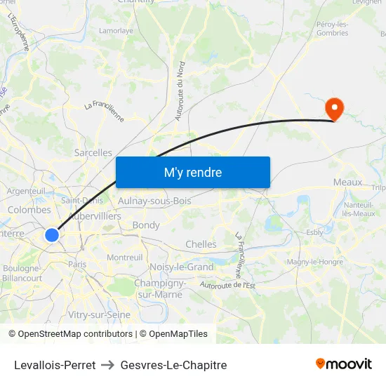 Levallois-Perret to Gesvres-Le-Chapitre map