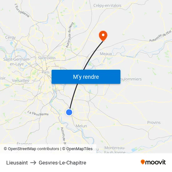 Lieusaint to Gesvres-Le-Chapitre map
