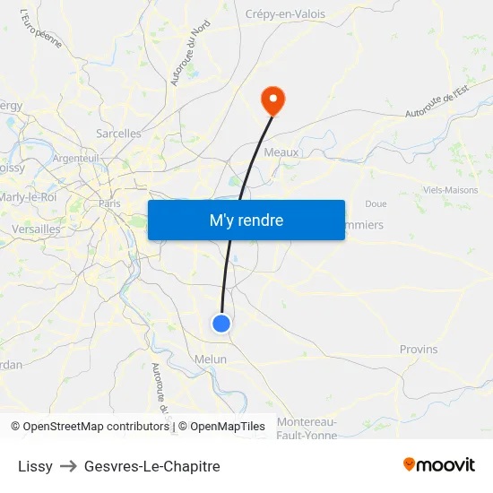 Lissy to Gesvres-Le-Chapitre map