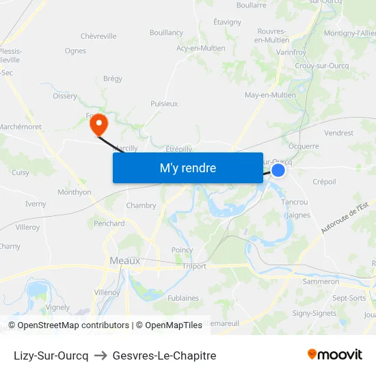 Lizy-Sur-Ourcq to Gesvres-Le-Chapitre map