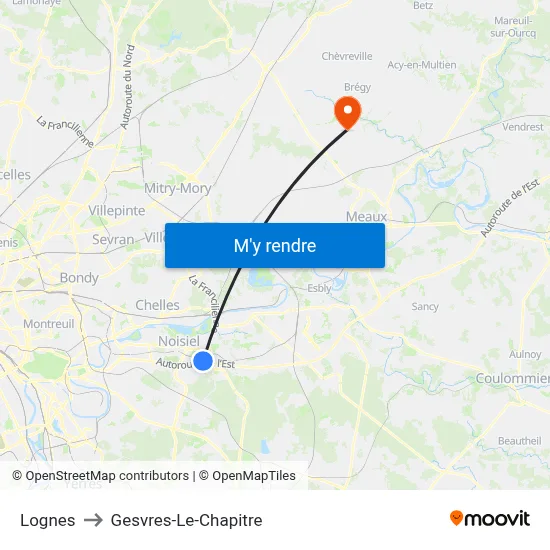 Lognes to Gesvres-Le-Chapitre map