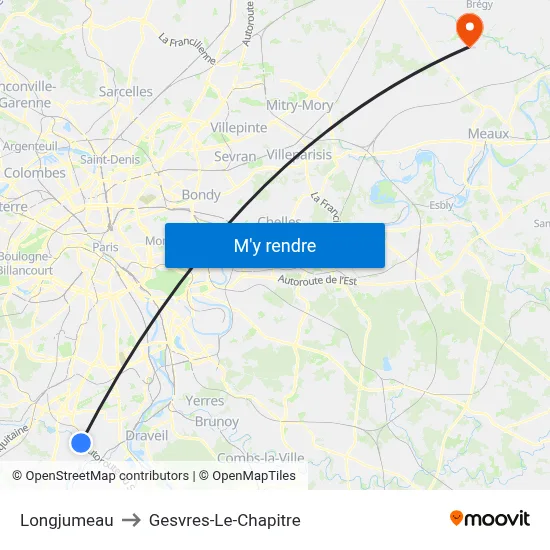 Longjumeau to Gesvres-Le-Chapitre map