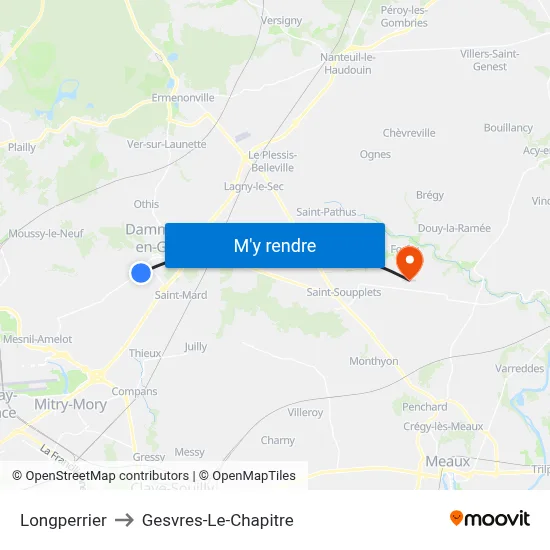 Longperrier to Gesvres-Le-Chapitre map