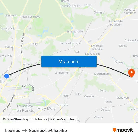 Louvres to Gesvres-Le-Chapitre map