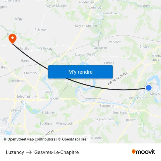 Luzancy to Gesvres-Le-Chapitre map