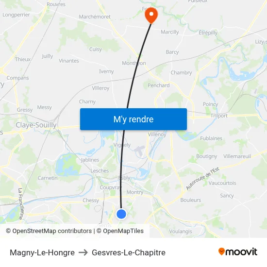 Magny-Le-Hongre to Gesvres-Le-Chapitre map