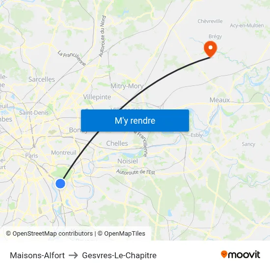 Maisons-Alfort to Gesvres-Le-Chapitre map
