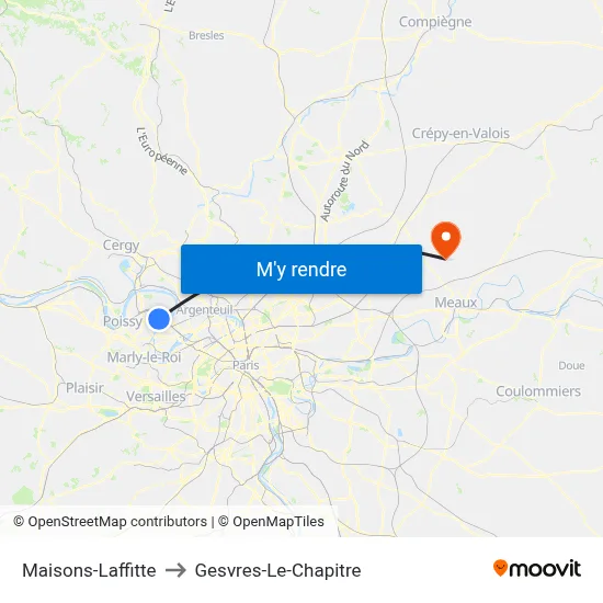 Maisons-Laffitte to Gesvres-Le-Chapitre map
