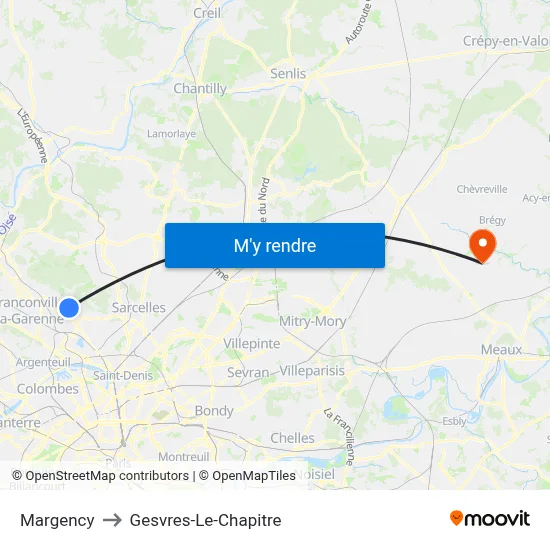 Margency to Gesvres-Le-Chapitre map