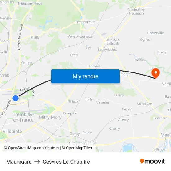 Mauregard to Gesvres-Le-Chapitre map