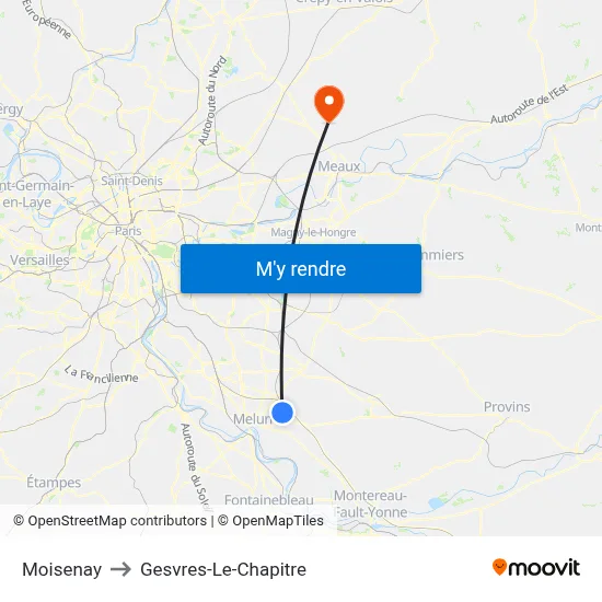 Moisenay to Gesvres-Le-Chapitre map