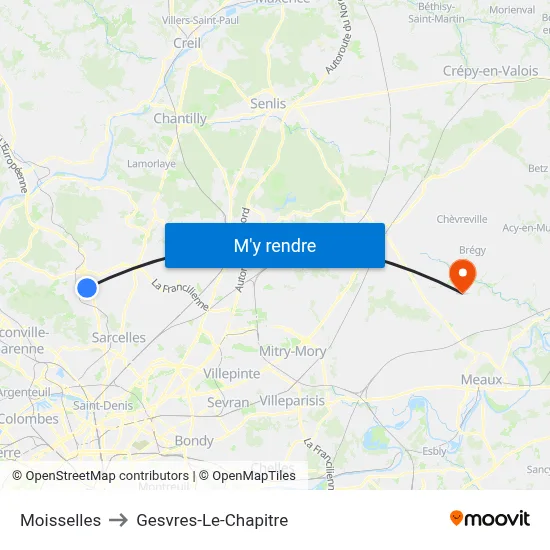 Moisselles to Gesvres-Le-Chapitre map