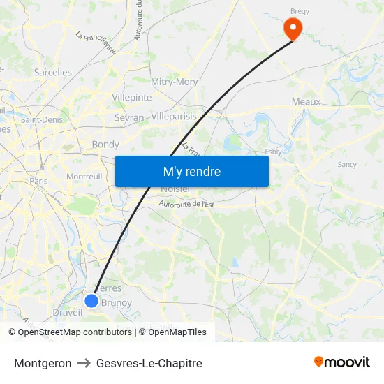 Montgeron to Gesvres-Le-Chapitre map