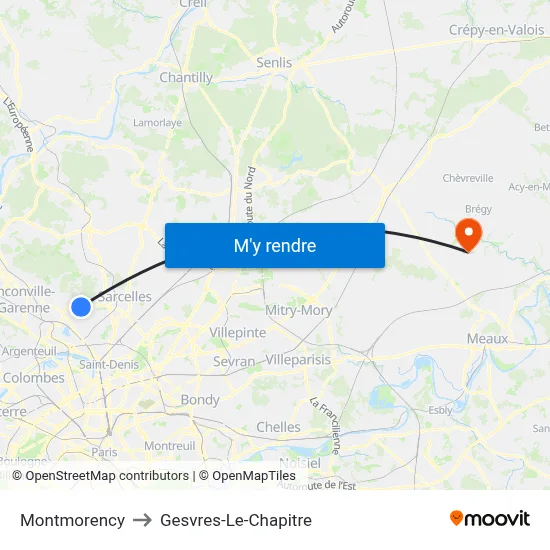 Montmorency to Gesvres-Le-Chapitre map