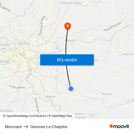Mormant to Gesvres-Le-Chapitre map