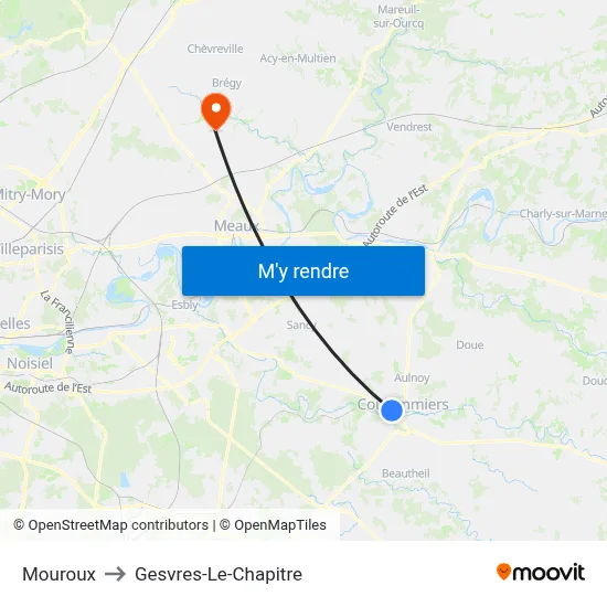 Mouroux to Gesvres-Le-Chapitre map