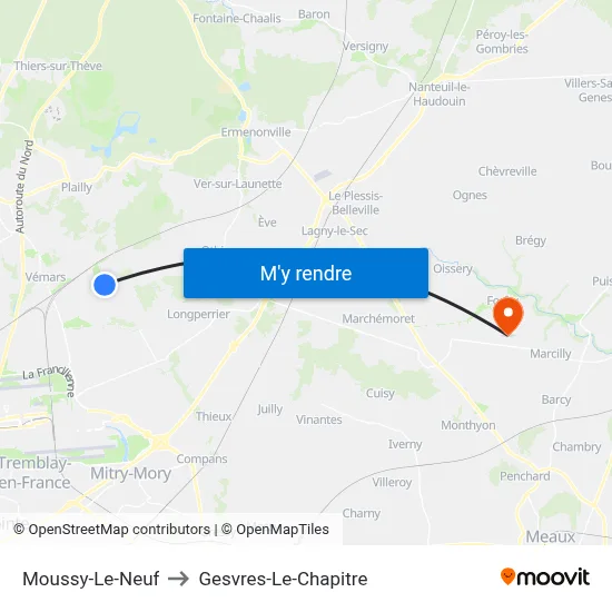 Moussy-Le-Neuf to Gesvres-Le-Chapitre map