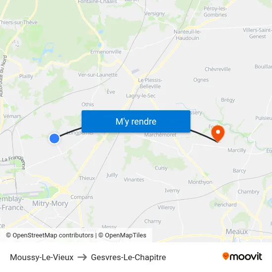 Moussy-Le-Vieux to Gesvres-Le-Chapitre map